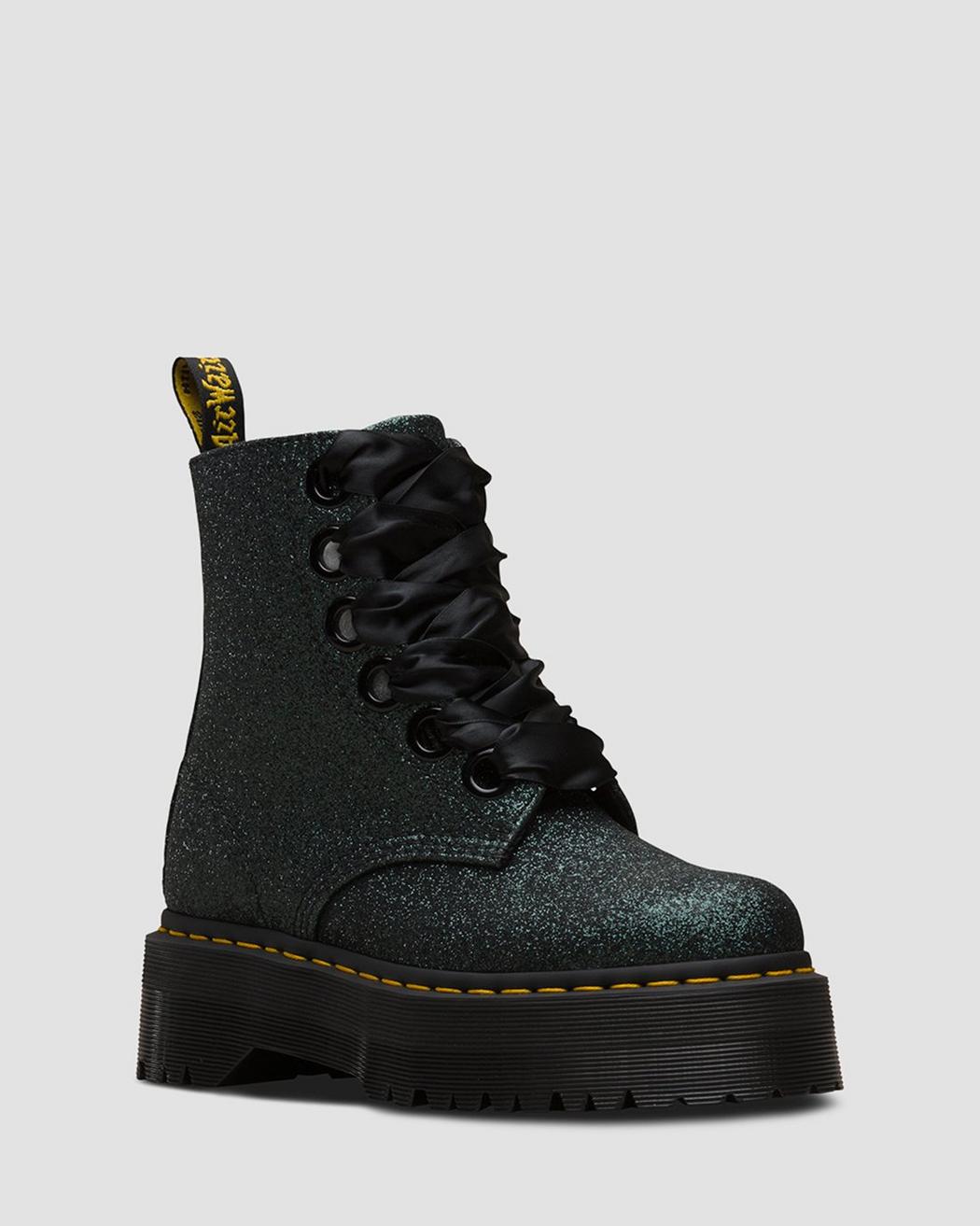 Ghete Platforma Dr Martens Molly Glitter 6 Eye Dama Verzi